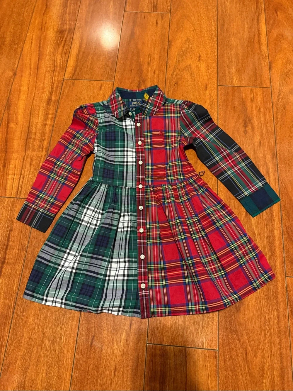 Ralph Lauren Mixed Plaid Button-Front Dress - Red & Green